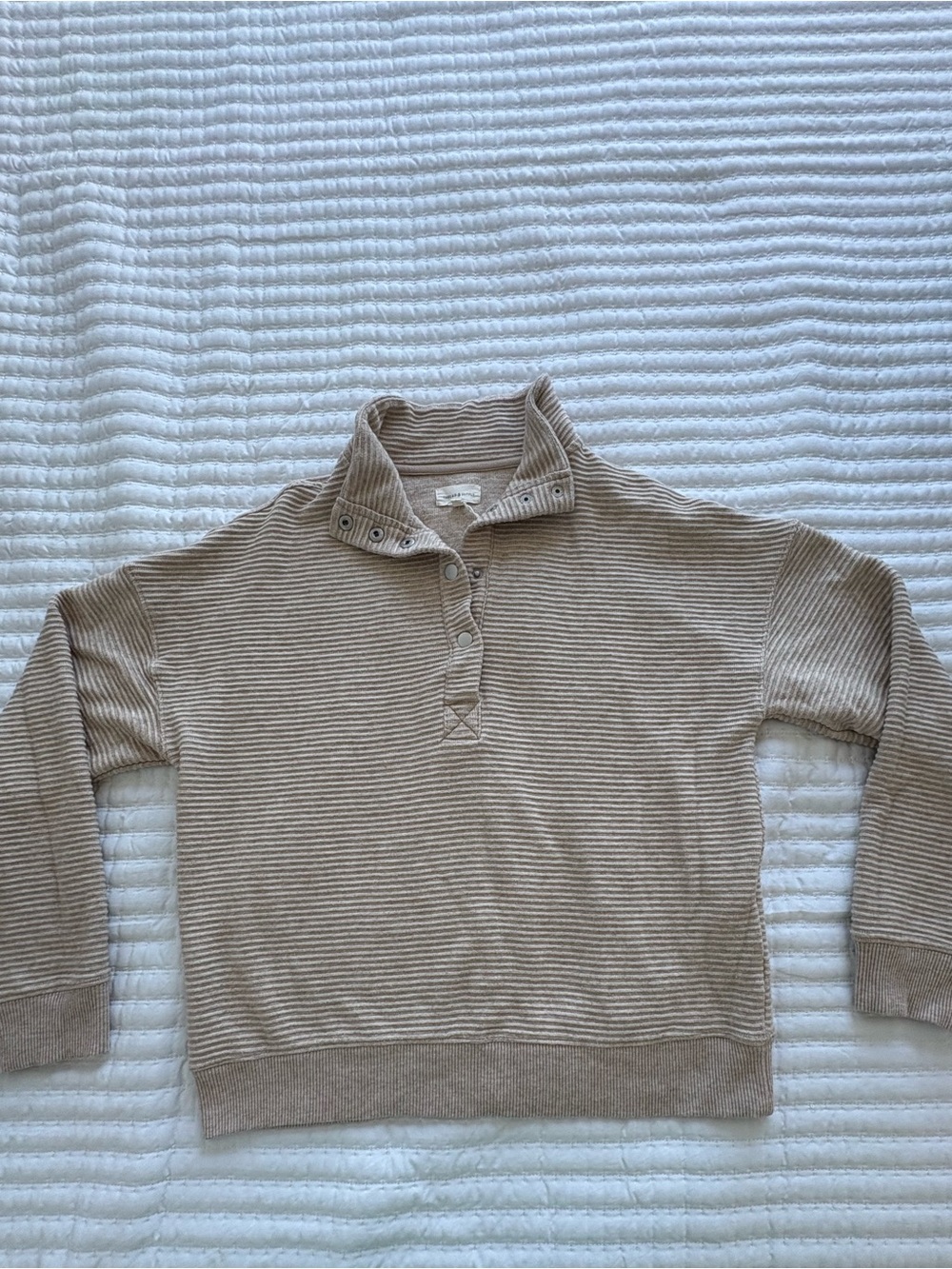 Thread & Supply Taupe Ribbed Button-Neck Pullover - Picture 2 of 3